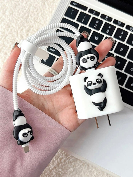 5pcs Panda Decor Data Cable Protector & Charger Head Cover Set Minoustore