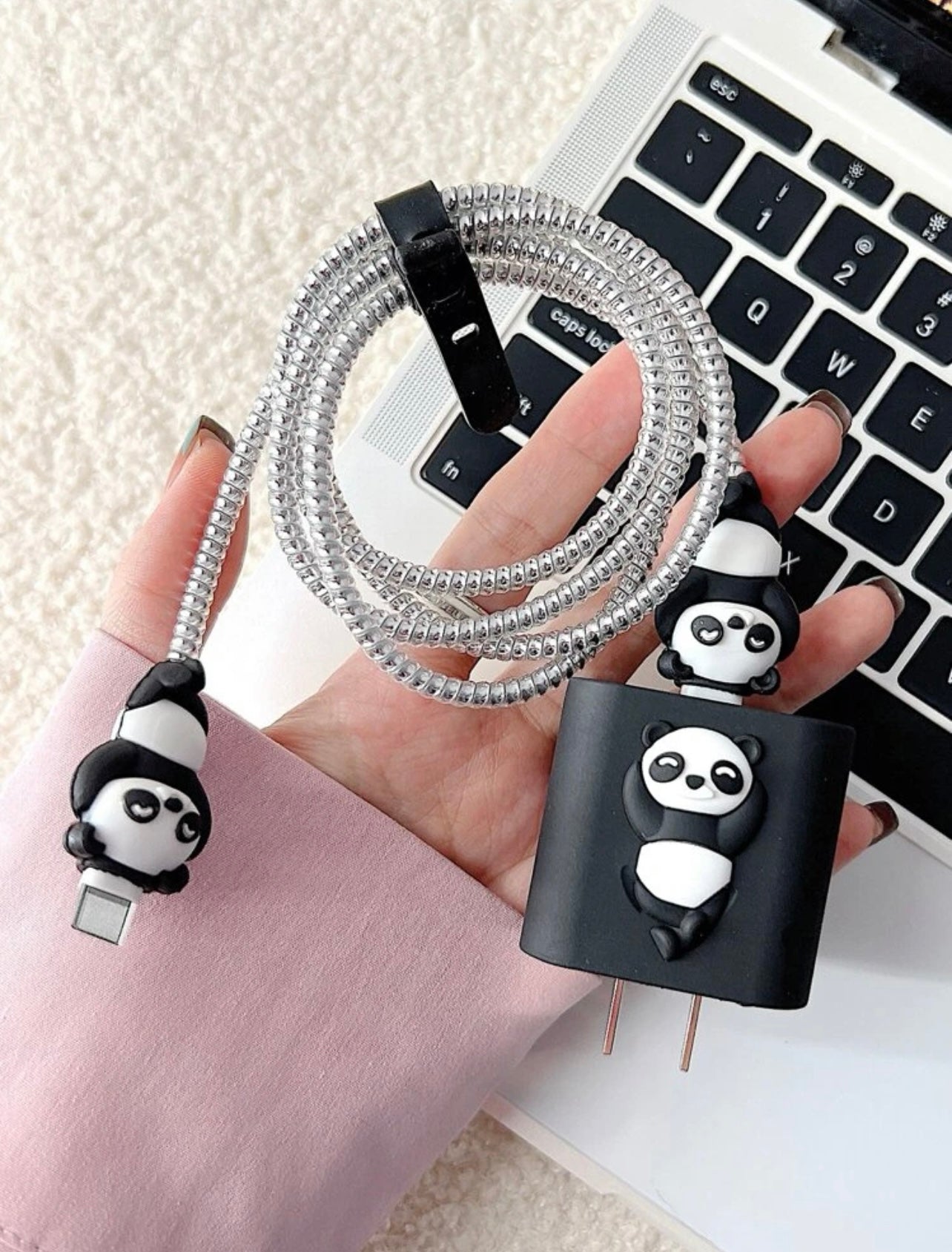 5pcs Panda Decor Data Cable Protector & Charger Head Cover Set Minoustore