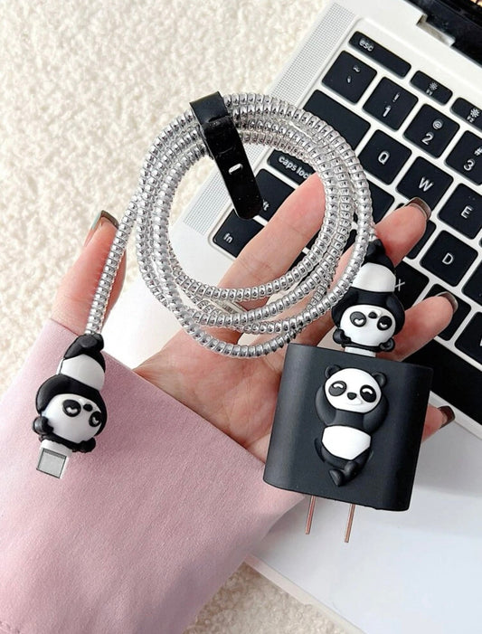 5pcs Panda Decor Data Cable Protector & Charger Head Cover Set Minoustore