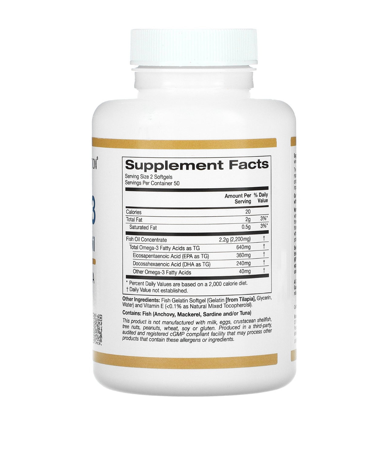 California Gold Nutrition, Omega-3 Premium Fish Oil, 180 EPA / 120 DHA, 100 Fish Gelatin Softgels Minoustore