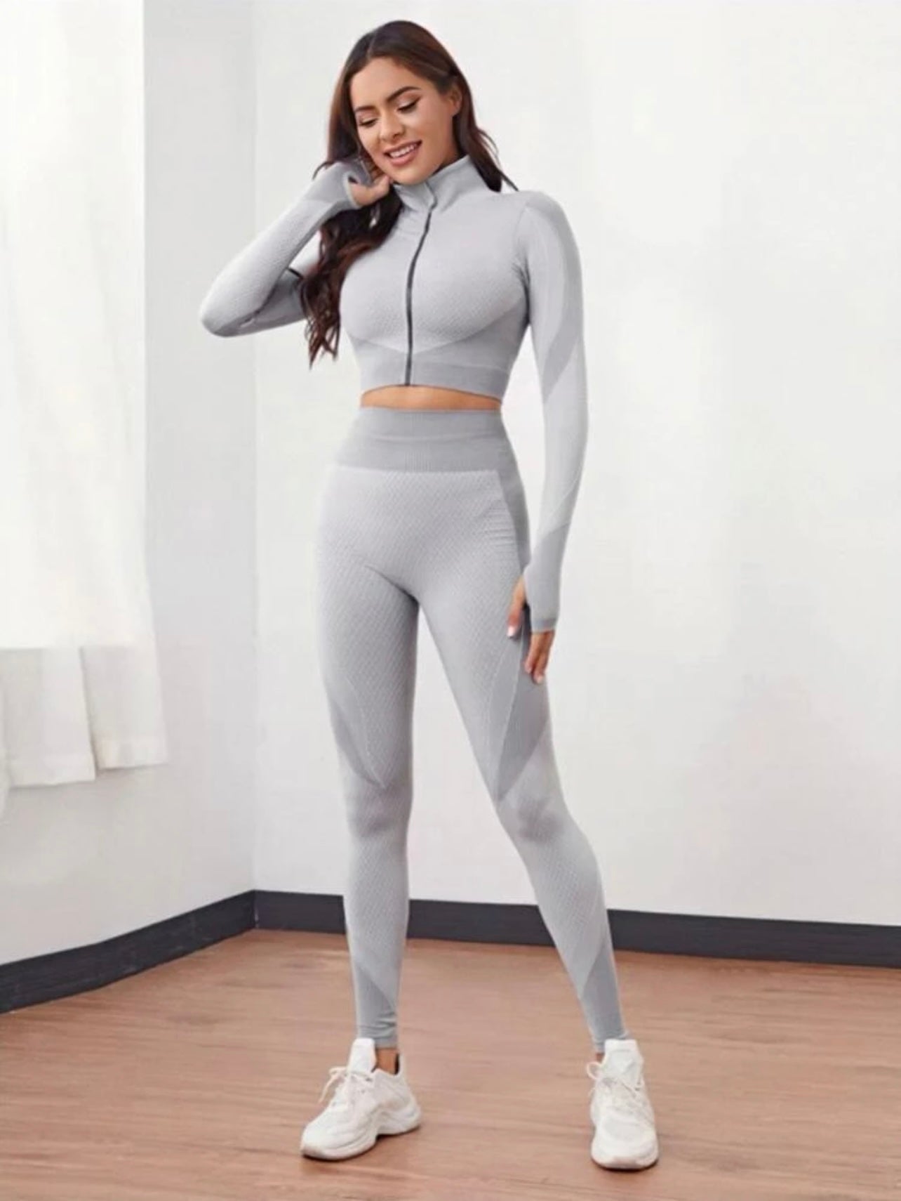 Seamless High Stretch Thumb Holes Crop Sports Jacket Size L Minoustore