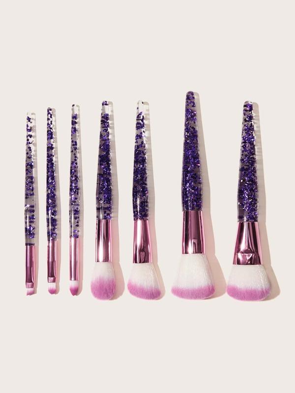 7 pièces Set de pinceau à maquillage à deux fibres à poignée transparente