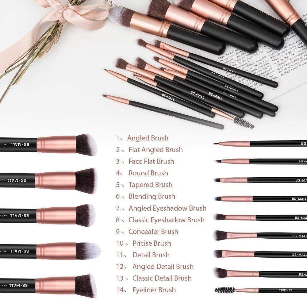 BS-MALL Makeup Brushes Premium Synthetic 14 pcs Minoustore