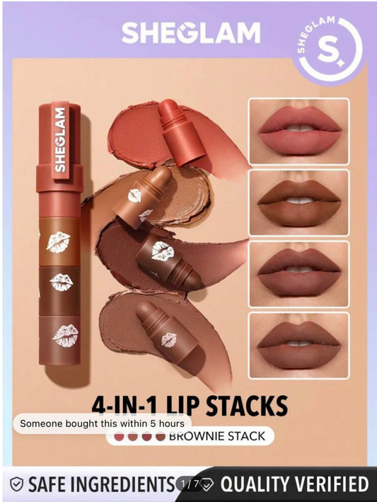 SHEGLAM Mega Lip Stacks-Brown-Brownie Stack 4 In 1 Creamy-Matte Brown Lipstick Kit
High Pigment Non-Drying Portable Travel Lipstick Kit Lip Makeup Rosa Black Friday
Lipstick
