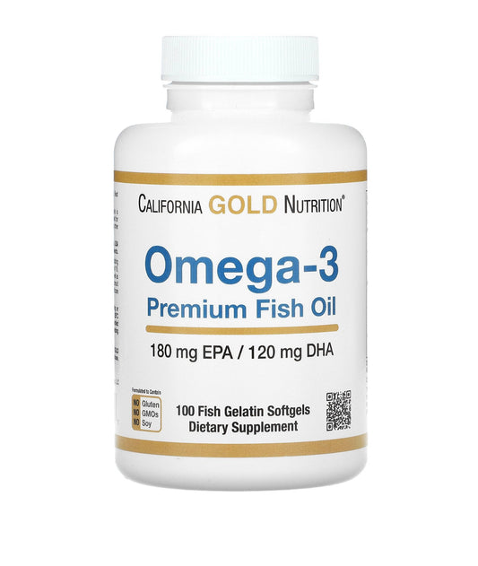 California Gold Nutrition, Omega-3 Premium Fish Oil, 180 EPA / 120 DHA, 100 Fish Gelatin Softgels Minoustore