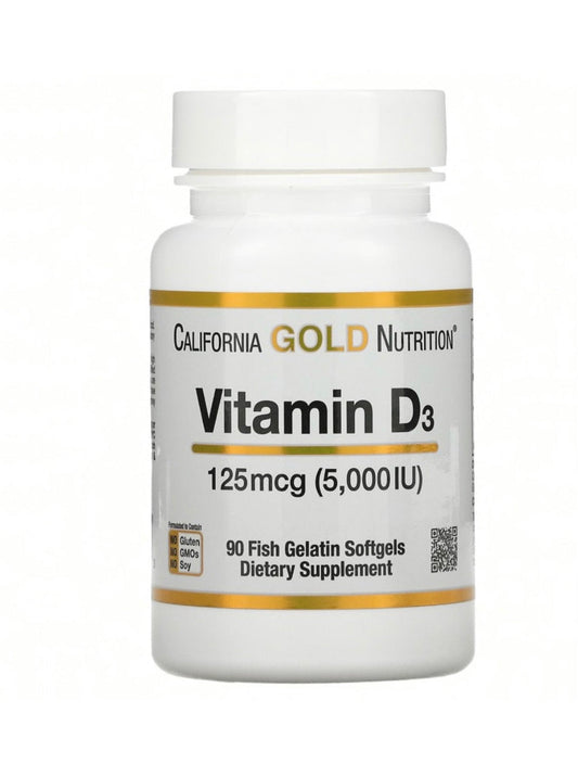 California Gold Nutrition Vitamin D3, 125 mcg (5,000 IU), 90 Fish Gelatin Softgels Minoustore