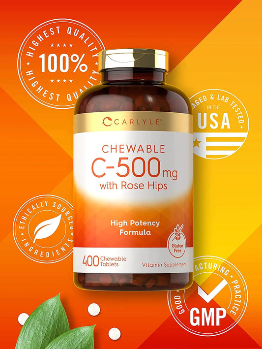 Carlyle Vitamin C 500mg | 300 Tablets | Ascorbic Acid with Rose Hips | Vegetarian, Non-GMO, and Gluten Free Supplement | High Potency Formula Minoustore