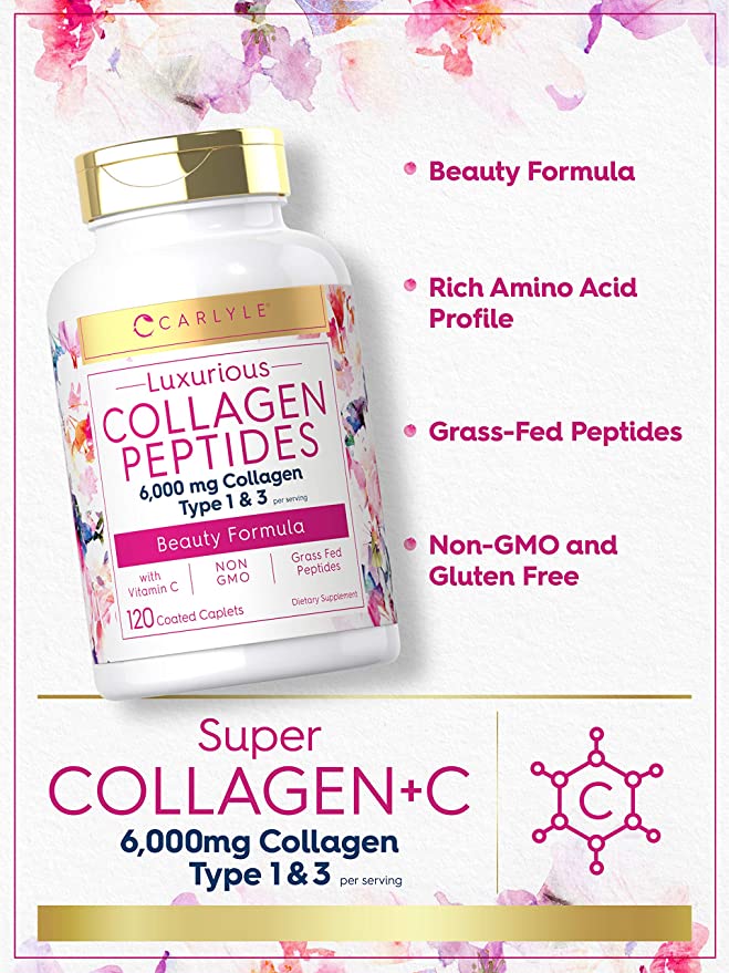 Collagen with Vitamin C | 6000mg | 120 Capsules | Multi Collagen Peptide Minoustore