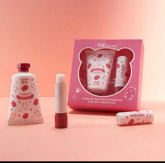 Gift Bear-shaped Hand Cream And Lip Balm Set, 2pcs Skin Moisturizing And Nourishing Set For Dryness, Cracking And Peeling In Autumn And Winter Minoustore