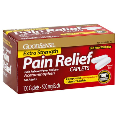 GoodSense Extra Strength Pain Relief, Acetaminophen Caplets, 500 mg, 100 Count Minoustore