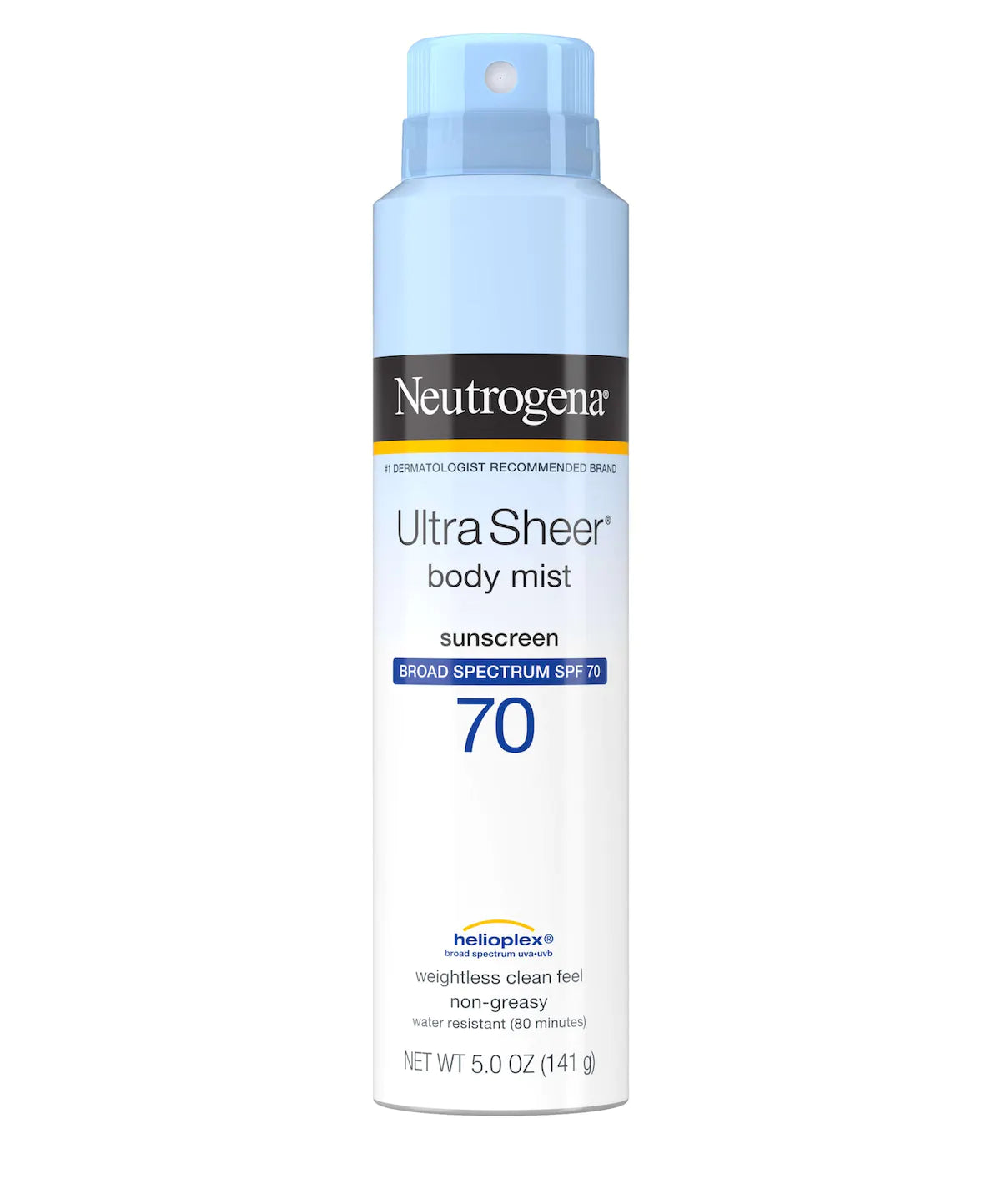 Neutrogena Ultra Sheer Body Mist Sunscreen Spray Broad Spectrum SPF 70, Lightweight, Non-Greasy & Water Resistant, Oil-Free & Non-Comedogenic UVA/UVB Sunscreen Mist, 5 oz Minoustore