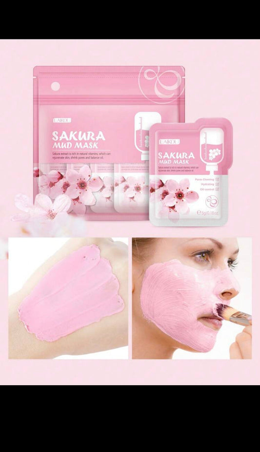 Sakura Mud Mask, 12Pcs 5G Sakura Moisturizing Facial Mud Portable Face Mask Clay Clean Pore Skin Improve Facial Blemishes Moisturizing Minoustore